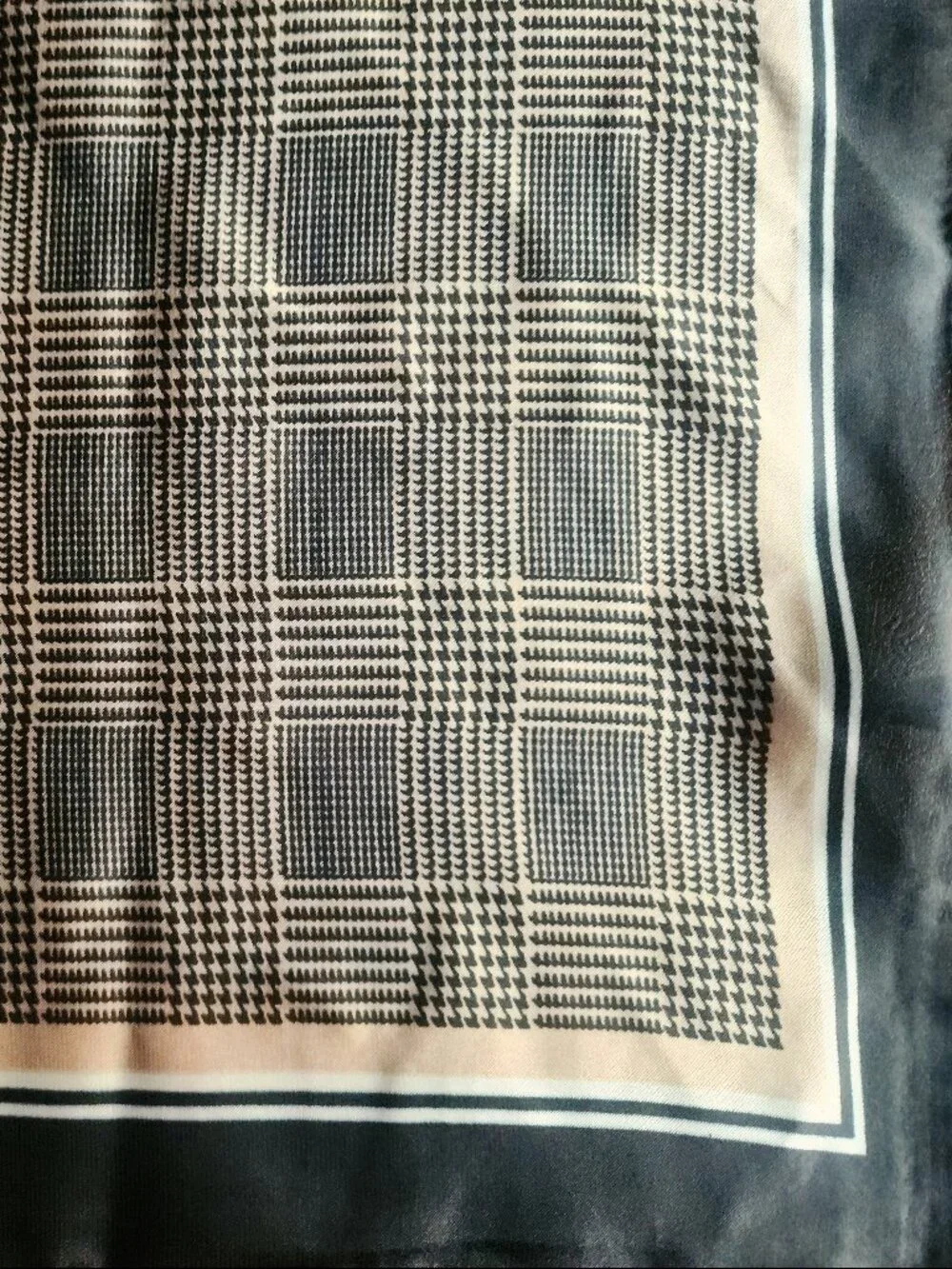 BLACK & Coffee HOUNDSTOOTH Poly-Silk 27” Square SCARF by ORNAMENTS